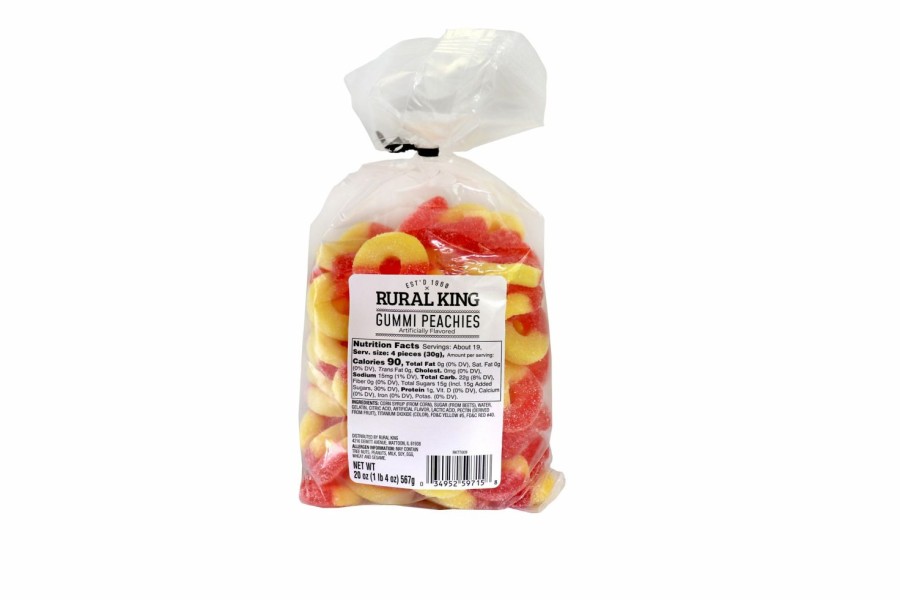 New Rural King Gummi Peachies Tie Top Candy & Gum