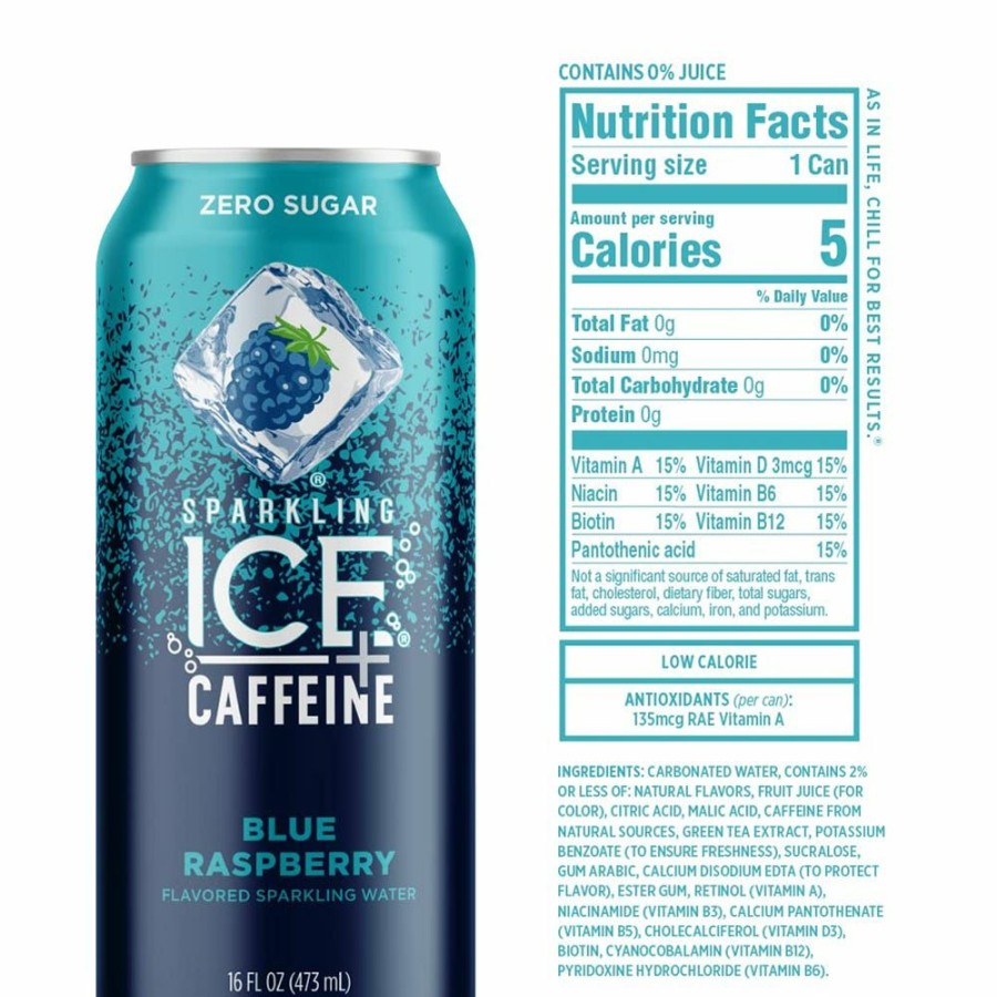 Clearance Sparkling Ice +Caffeine Blue Raspberry Sparkling Water, 16 Oz.