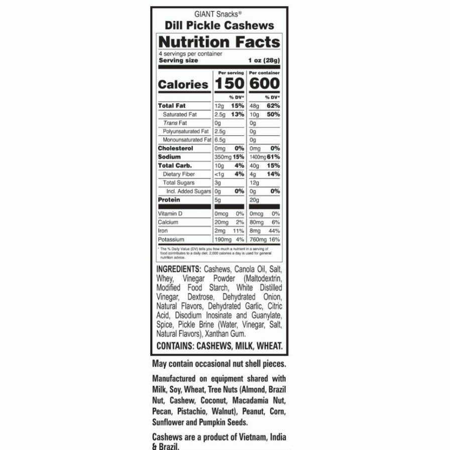 Online Giants Dill Pickle Cashews, 4 Oz. Salty Snacks