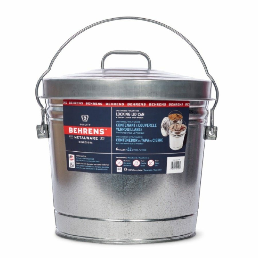 Hot Behrens Galvanized Steel Storage Can With Locking Lid, 6 Gallon 00108K Food Storage