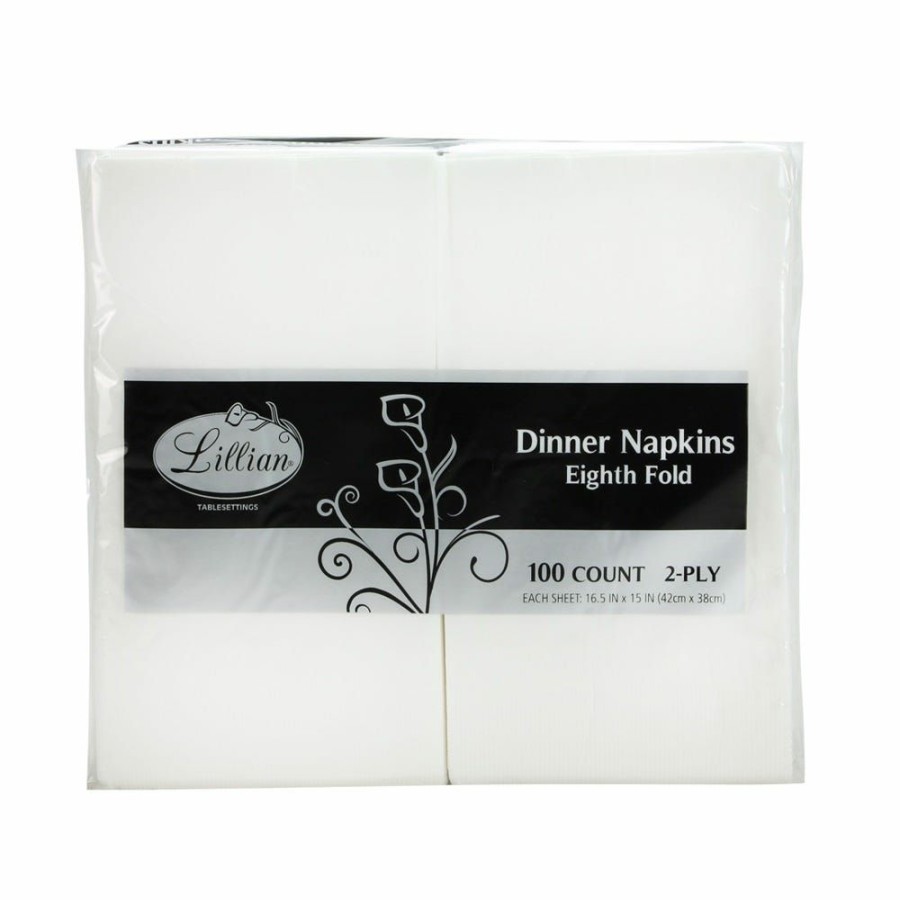 Hot Lillian 2-Ply Paper Dinner Napkins White, 100 Count 39000 Paper Towels & Napkins