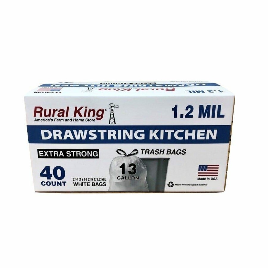 New Rural King 13 Gallon Kitchen Drawstring Bags 40 Ct. 13Gal 40Ct Ds Trash Bags