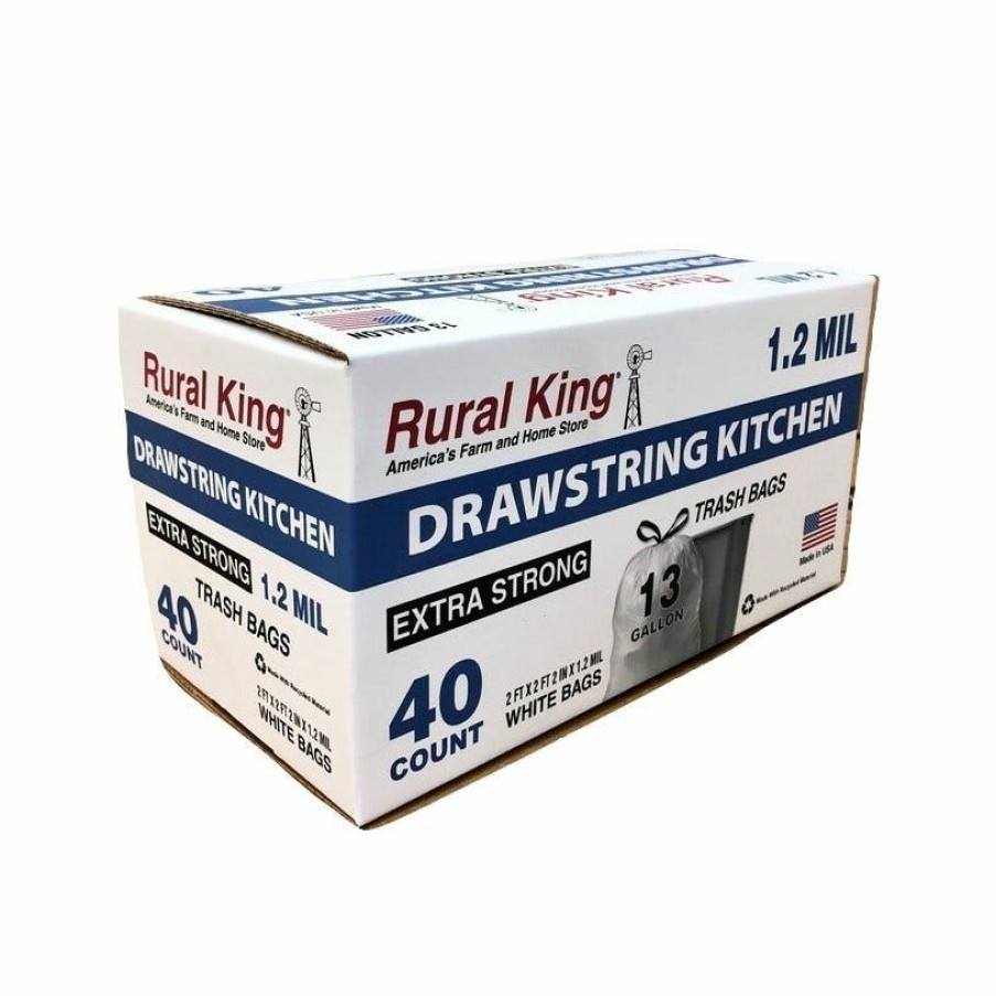 New Rural King 13 Gallon Kitchen Drawstring Bags 40 Ct. 13Gal 40Ct Ds Trash Bags