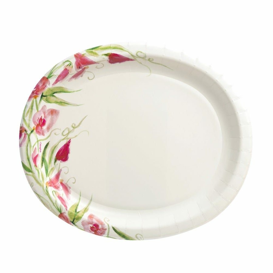 Clearance Nicole Home Collection 12 X10 Oval Paper Plate Pink Floral, 14 Count 77040 Disposable Kitchenware