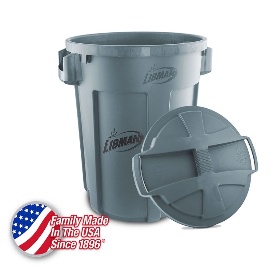 New Libman Heavy-Duty 32 Gallon Trash Can With Lid 1464