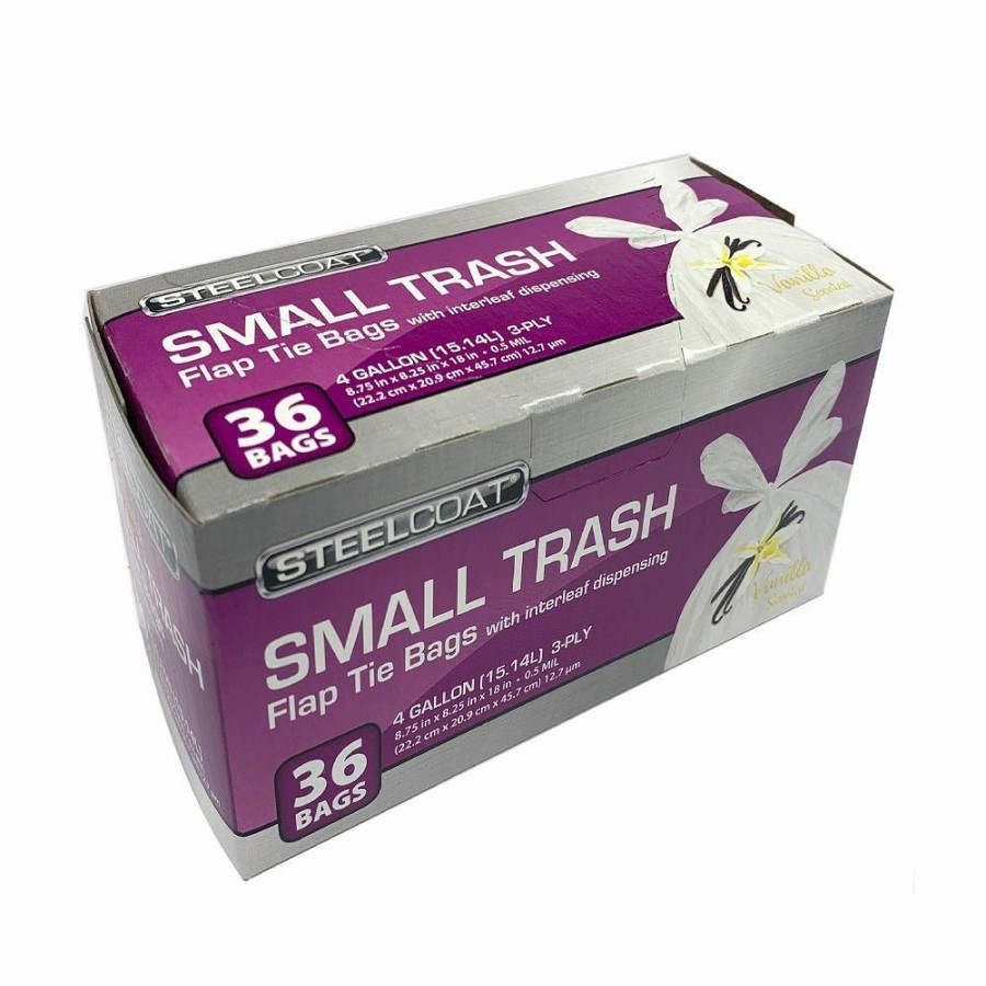 New Steelcoat Small Trash Flap Vanilla Scent 36 Count 4 Gal 0.5 Ml Trash Bags