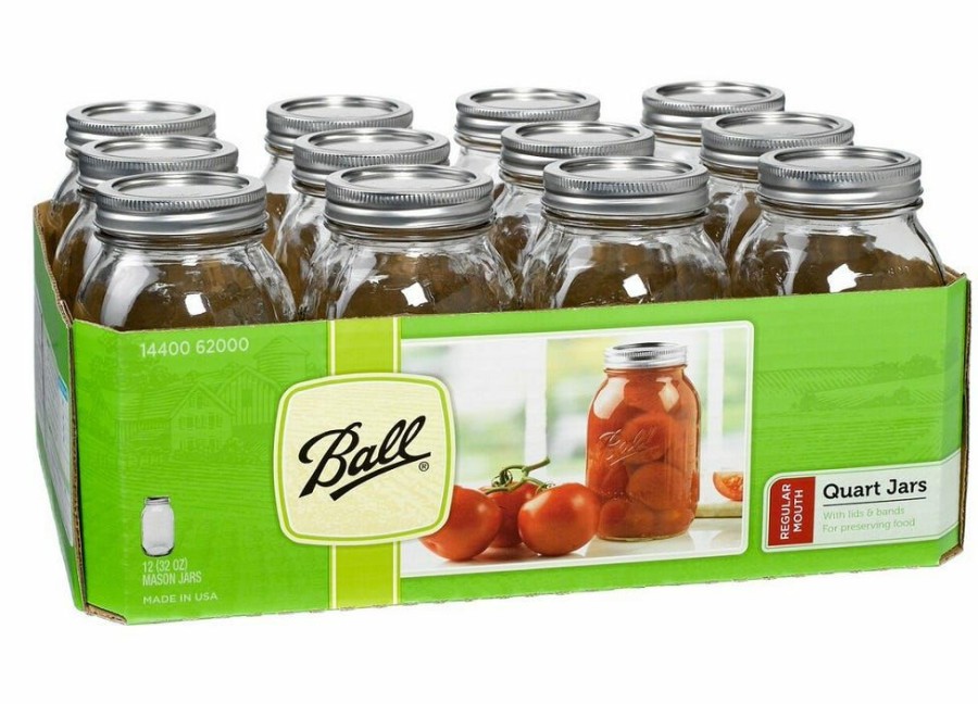 Best Ball Quart Size Regular Mouth 32 Oz. Mason Canning Jars, 12 Pack 62000 Canning Jars, Bands & Lids