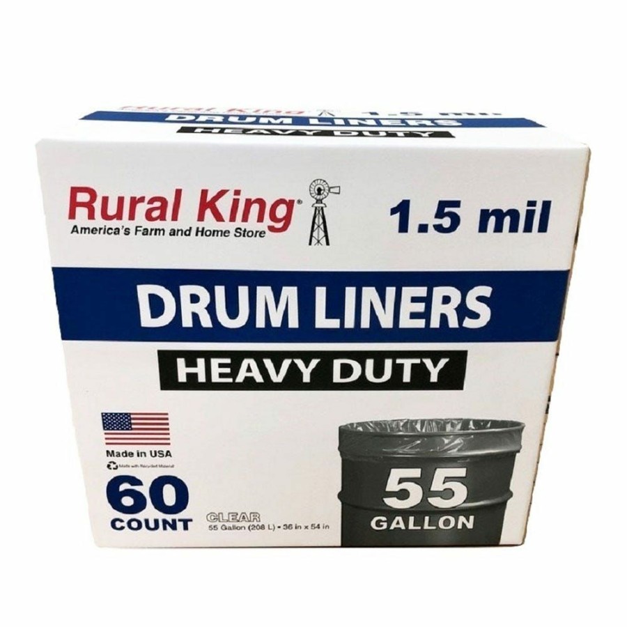 Best Rural King Heavy Duty 55 Gallon Clear Drum Liners, 60 Count Trash Bags