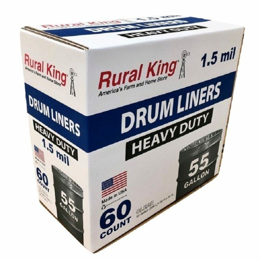 Best Rural King Heavy Duty 55 Gallon Clear Drum Liners, 60 Count Trash Bags