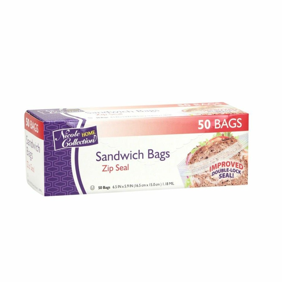 Hot Nicole Home Collection Zip Seal Sandwich Bags, 50 Count 01010 Disposable Kitchenware