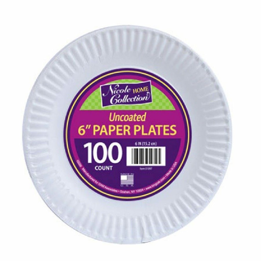 Hot Nicole Home Collection 6 Uncoated Paper Plates White, 80 Count 01096 Disposable Kitchenware