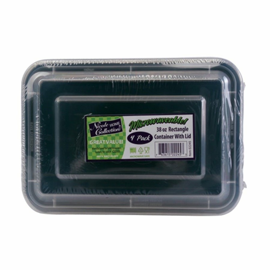 Wholesale Nicole Home Collection 8 X 6 Rectangle Container Black, 38 Oz. / 4 Count 02245 Disposable Kitchenware