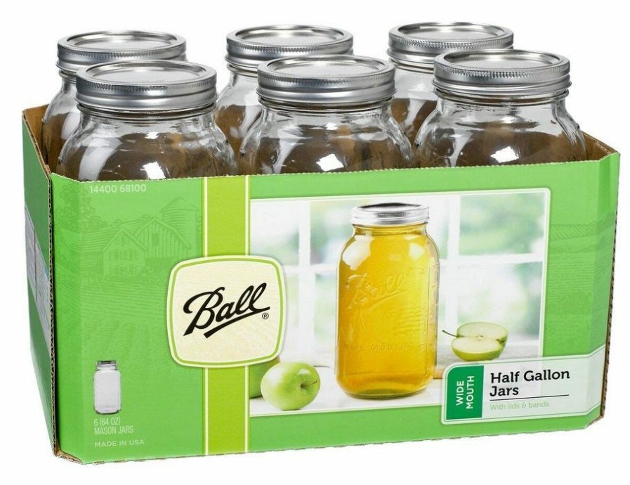 Online Ball 1/2 Gallon Size Wide Mouth 64 Oz. Mason Canning Jars, 6 Pack 68100 Canning Jars, Bands & Lids