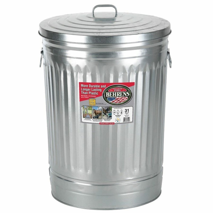 Clearance Behrens Galvanized Steel Garbage Can With Lid, 31 Gallon 1270 Trash Barrels