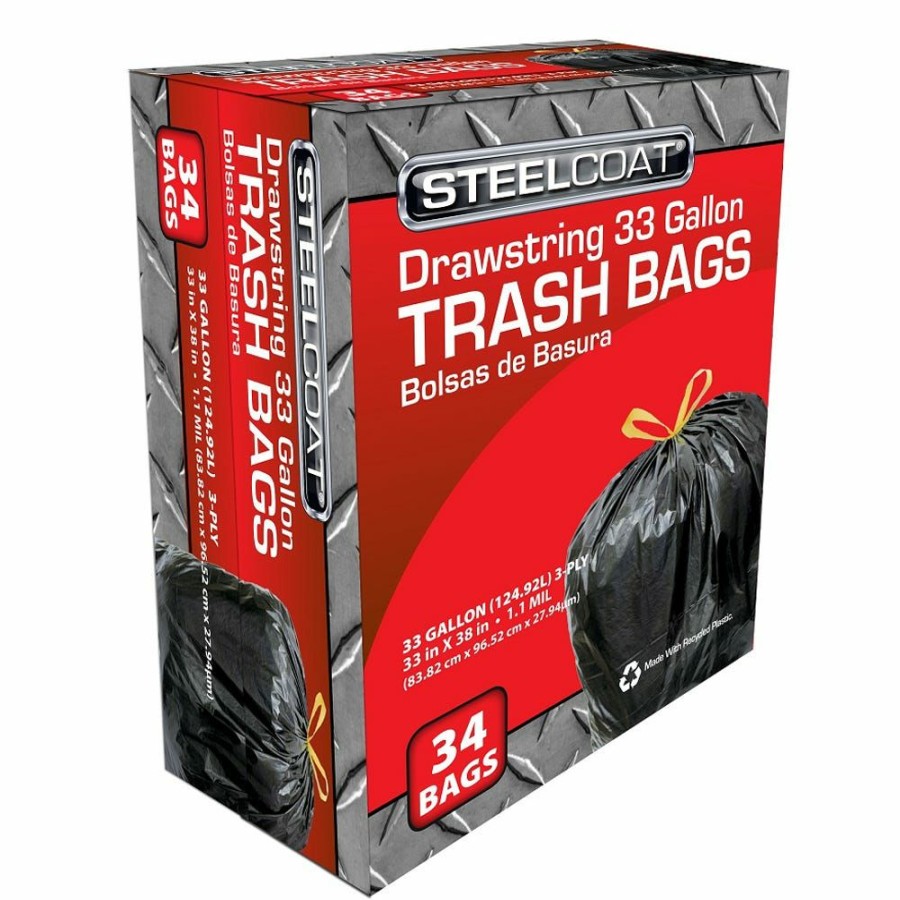 Best Steelcoat Drawstring 33 Gallon Trash Bags, 34 Count Fgp992103