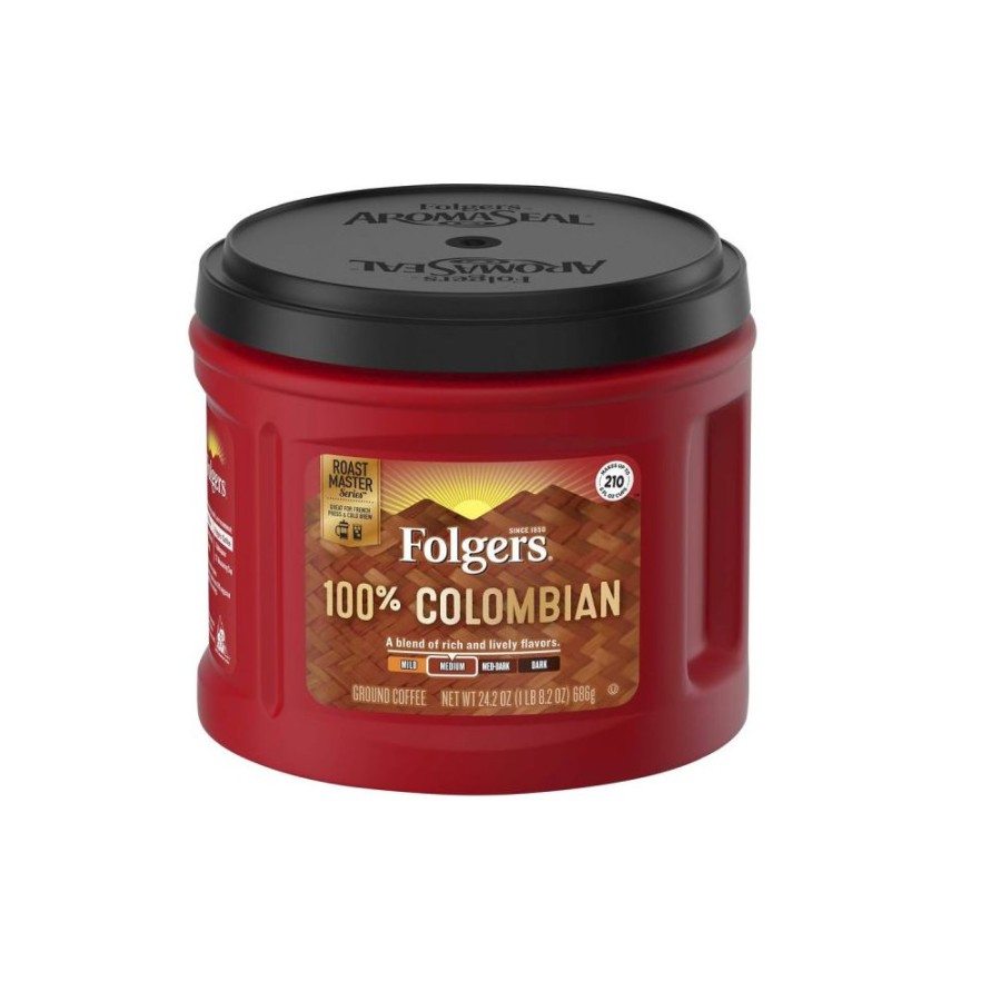 Clearance Folgers 100% Colombian Coffee, Medium Roast Ground Coffee, 24.2 Oz Canister