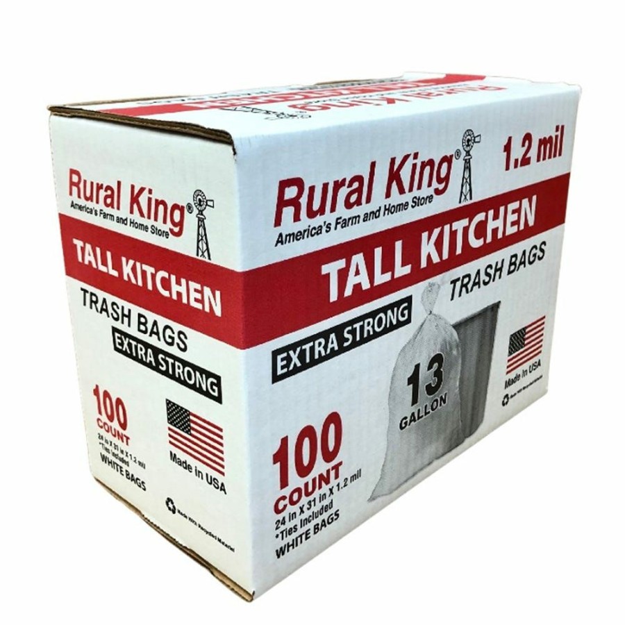 Hot Rural King Extra Strong Tall Kitchen 13 Gallon Trash Bags, 100 Count