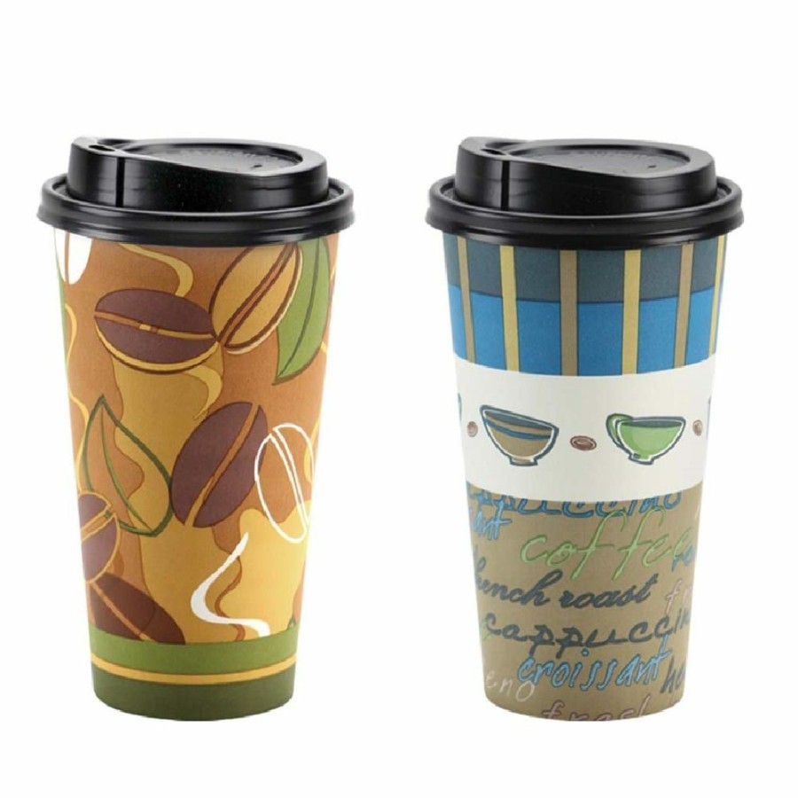 New Nicole Home Collection Premium Paper Hot Cups With Lids, 16 Oz. 00760 Disposable Kitchenware