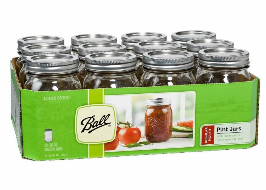 Best Ball Pint Size Regular Mouth 16 Oz. Mason Canning Jars, 12 Pack 61000 Canning Jars, Bands & Lids