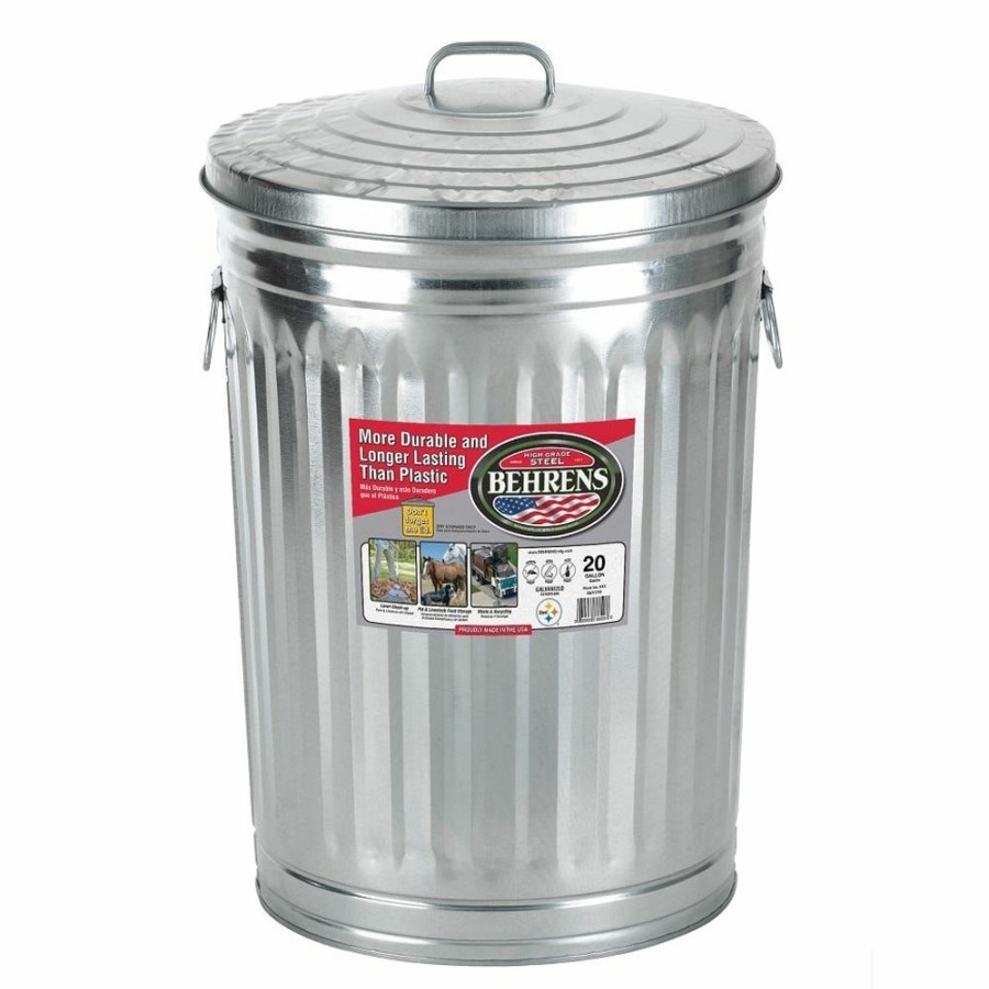 Best Behrens Galvanized Steel Garbage Can With Lid, 20 Gallon 1211 Trash Barrels