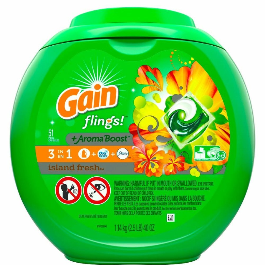 Hot Procter And Gamble Distributing Gain Flings Island Fresh +Oxi & Febreze 51 Ct Laundry Detergent